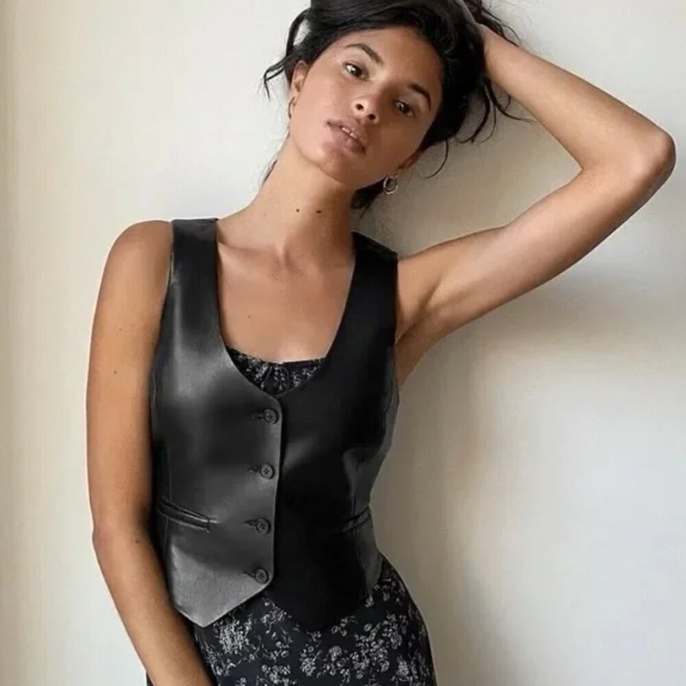 Aritzia Wilfred Black Vegan Leather Vest